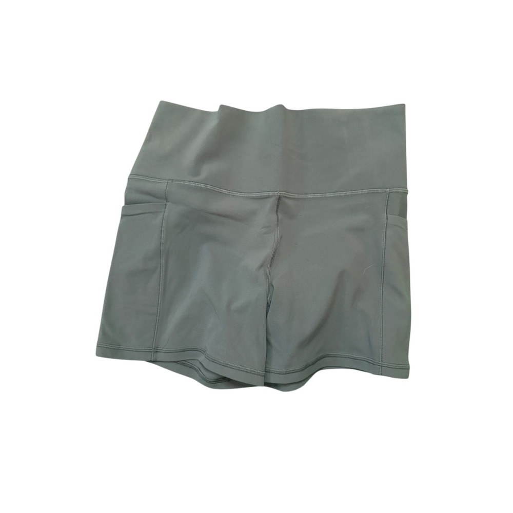 Athleta Salutation Stash 5.5" Shorts Gray Green High Waisted Athletic Pockets L